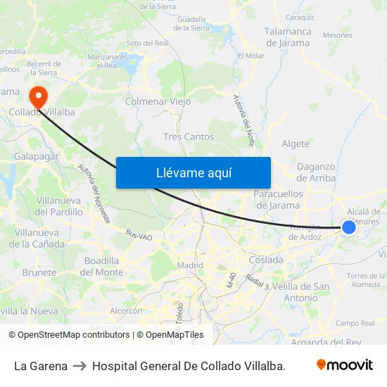 La Garena to Hospital General De Collado Villalba. map
