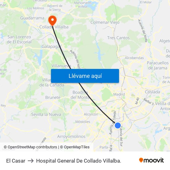 El Casar to Hospital General De Collado Villalba. map