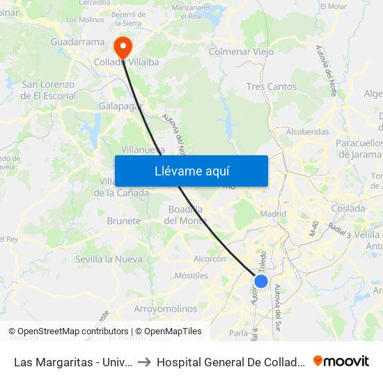 Las Margaritas - Universidad to Hospital General De Collado Villalba. map