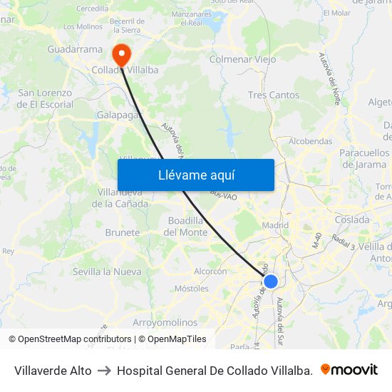 Villaverde Alto to Hospital General De Collado Villalba. map