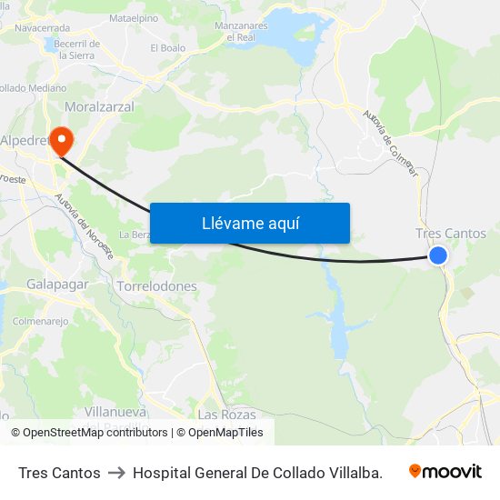 Tres Cantos to Hospital General De Collado Villalba. map
