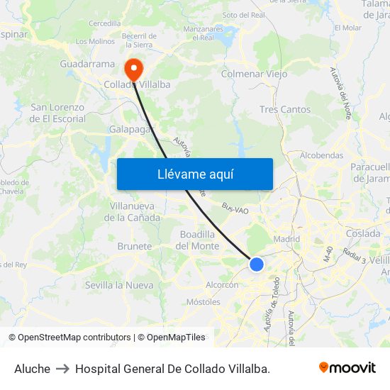 Aluche to Hospital General De Collado Villalba. map