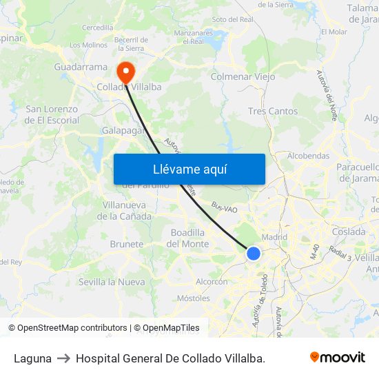 Laguna to Hospital General De Collado Villalba. map
