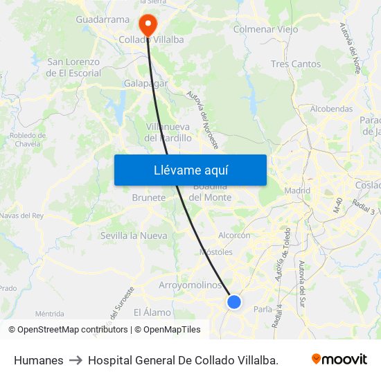 Humanes to Hospital General De Collado Villalba. map