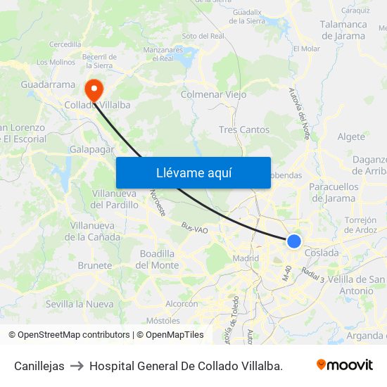 Canillejas to Hospital General De Collado Villalba. map