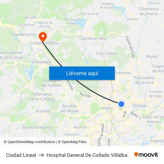 Ciudad Lineal to Hospital General De Collado Villalba. map