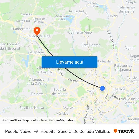 Pueblo Nuevo to Hospital General De Collado Villalba. map