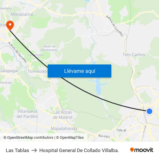 Las Tablas to Hospital General De Collado Villalba. map