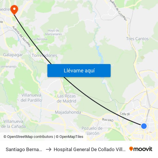 Santiago Bernabéu to Hospital General De Collado Villalba. map