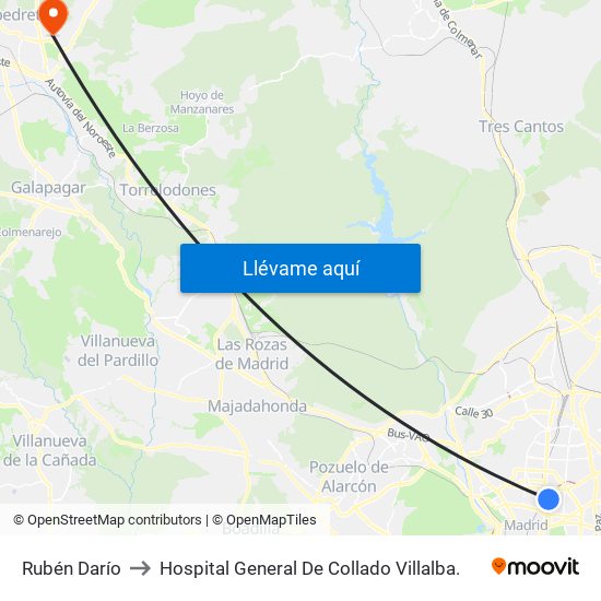 Rubén Darío to Hospital General De Collado Villalba. map
