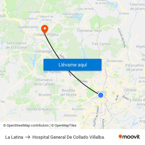 La Latina to Hospital General De Collado Villalba. map