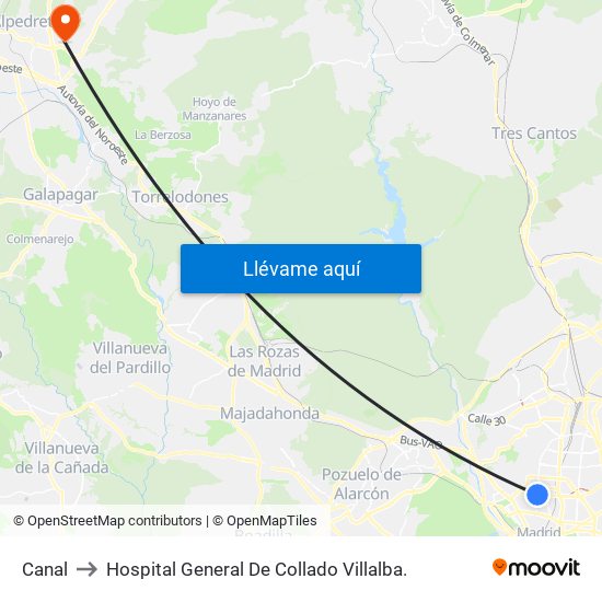Canal to Hospital General De Collado Villalba. map