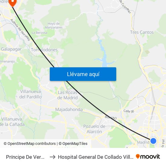 Príncipe De Vergara to Hospital General De Collado Villalba. map
