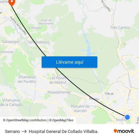 Serrano to Hospital General De Collado Villalba. map