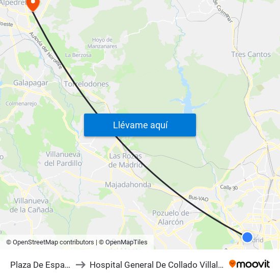 Plaza De España to Hospital General De Collado Villalba. map