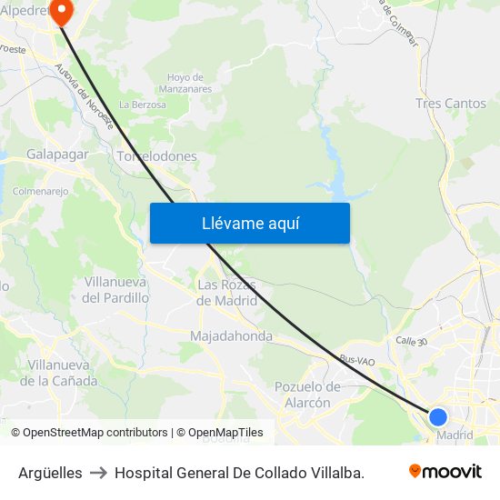 Argüelles to Hospital General De Collado Villalba. map