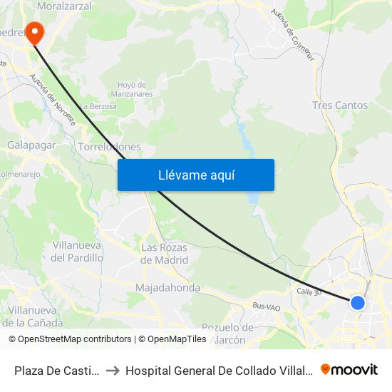 Plaza De Castilla to Hospital General De Collado Villalba. map