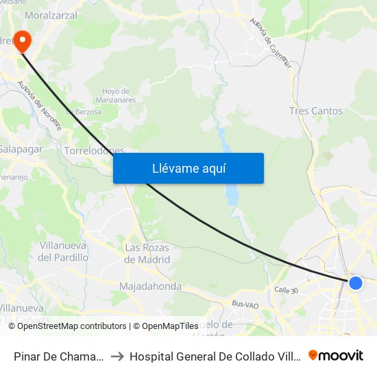 Pinar De Chamartín to Hospital General De Collado Villalba. map