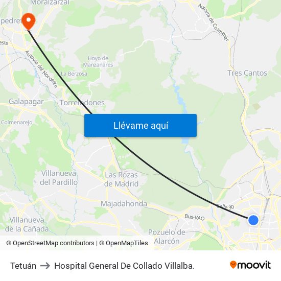 Tetuán to Hospital General De Collado Villalba. map