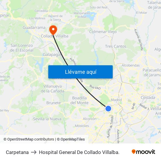 Carpetana to Hospital General De Collado Villalba. map