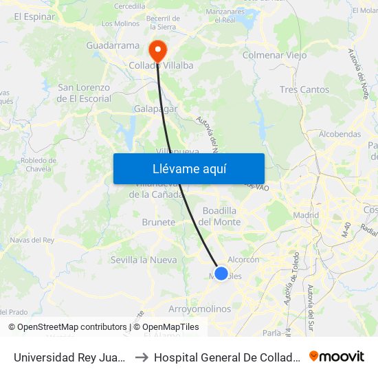 Universidad Rey Juan Carlos to Hospital General De Collado Villalba. map