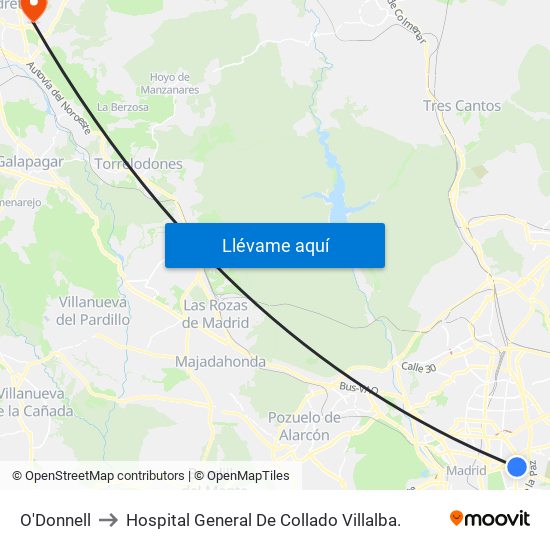 O'Donnell to Hospital General De Collado Villalba. map