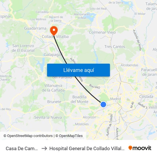 Casa De Campo to Hospital General De Collado Villalba. map