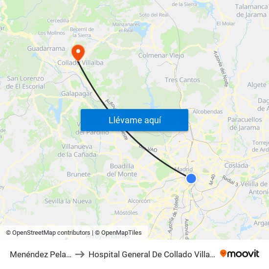 Menéndez Pelayo to Hospital General De Collado Villalba. map
