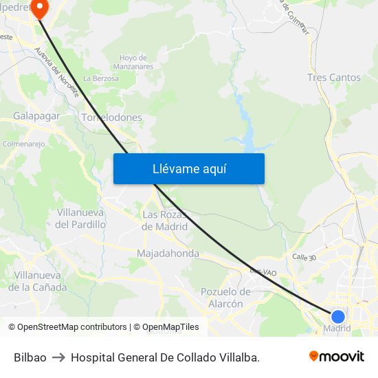 Bilbao to Hospital General De Collado Villalba. map