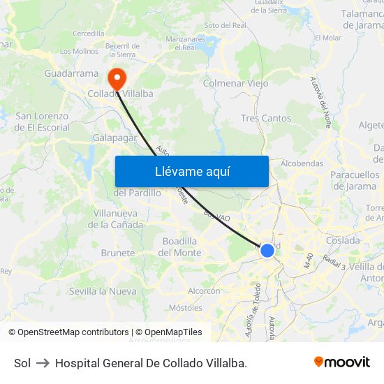 Sol to Hospital General De Collado Villalba. map