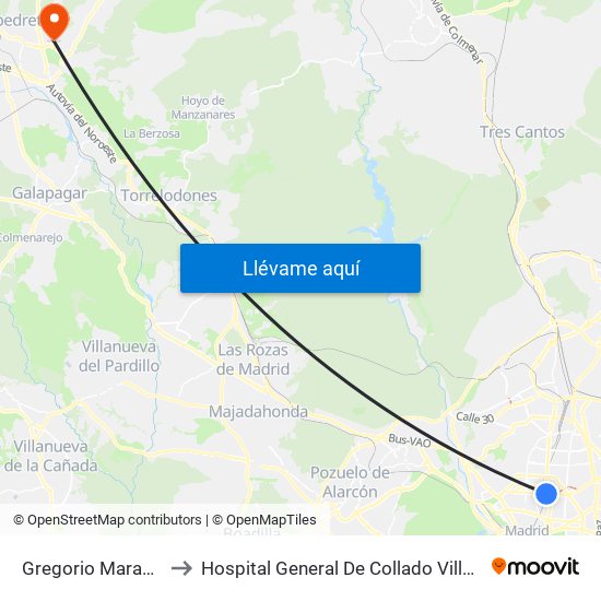 Gregorio Marañón to Hospital General De Collado Villalba. map