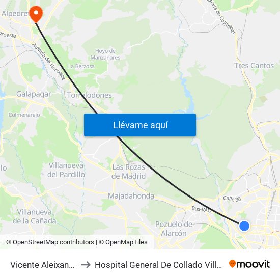 Vicente Aleixandre to Hospital General De Collado Villalba. map