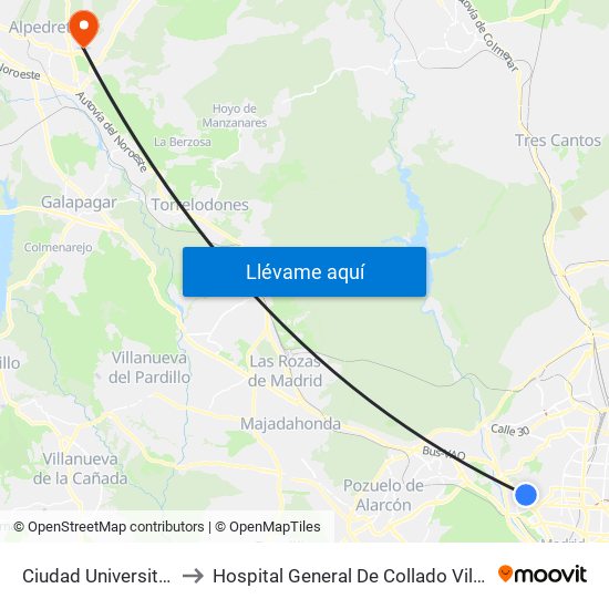 Ciudad Universitaria to Hospital General De Collado Villalba. map