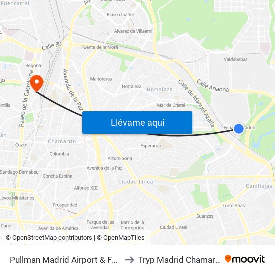 Pullman Madrid Airport & Feria to Tryp Madrid Chamartín map