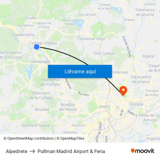 Alpedrete to Pullman Madrid Airport & Feria map