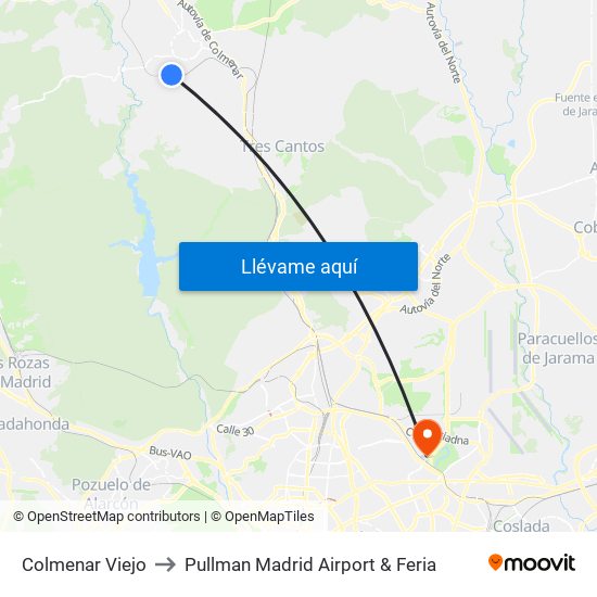 Colmenar Viejo to Pullman Madrid Airport & Feria map