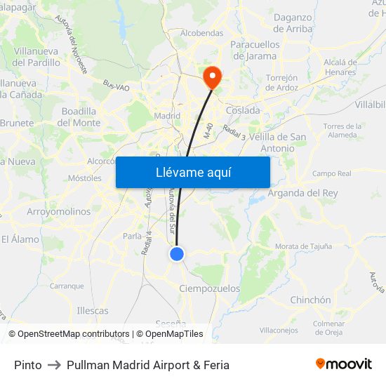 Pinto to Pullman Madrid Airport & Feria map