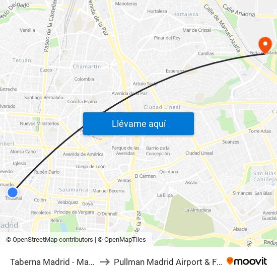 Taberna Madrid - Madriz to Pullman Madrid Airport & Feria map