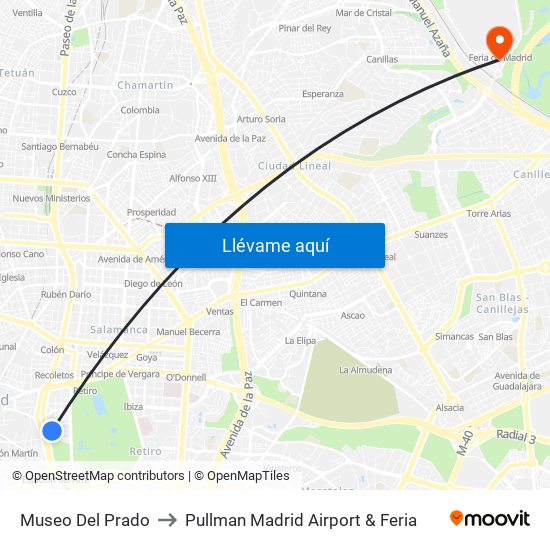 Museo Del Prado to Pullman Madrid Airport & Feria map