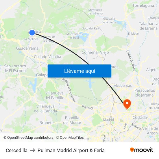 Cercedilla to Pullman Madrid Airport & Feria map