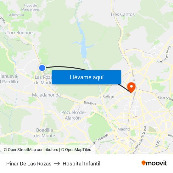 Pinar De Las Rozas to Hospital Infantil map