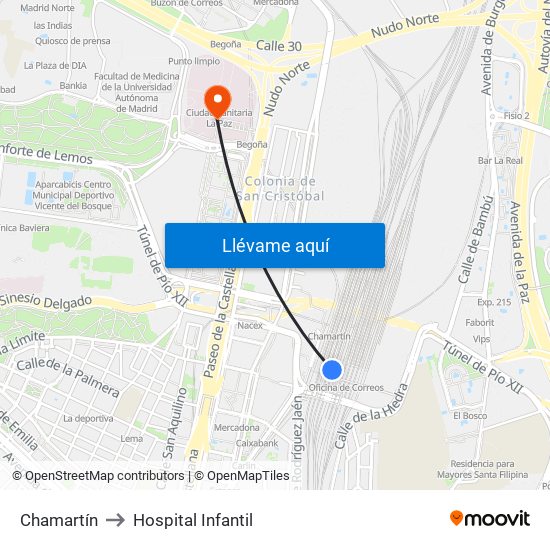 Chamartín to Hospital Infantil map