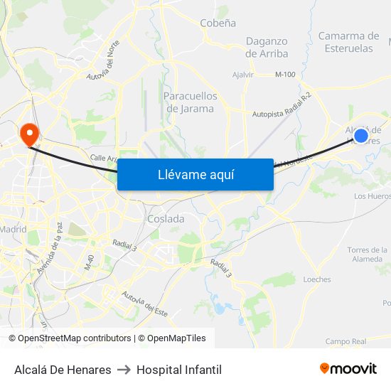 Alcalá De Henares to Hospital Infantil map