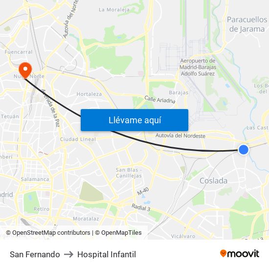 San Fernando to Hospital Infantil map