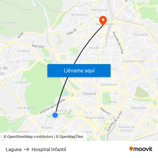 Laguna to Hospital Infantil map