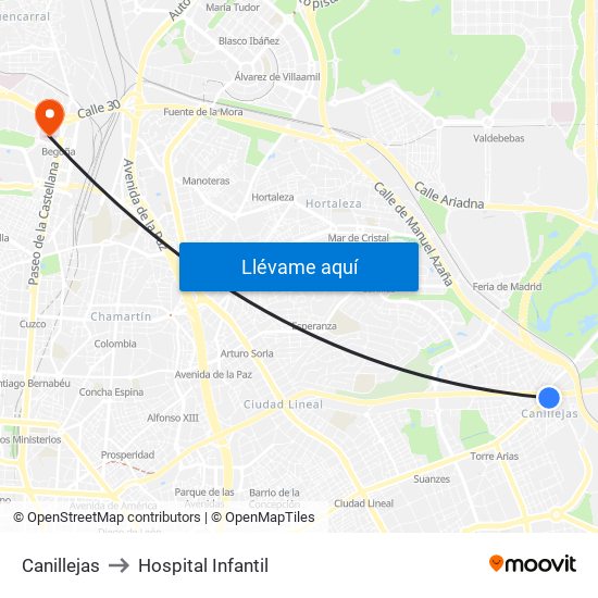 Canillejas to Hospital Infantil map