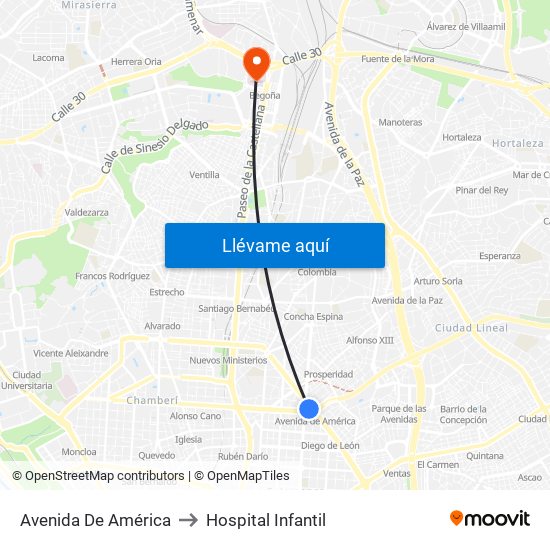 Avenida De América to Hospital Infantil map