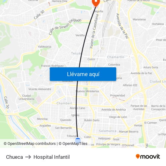Chueca to Hospital Infantil map