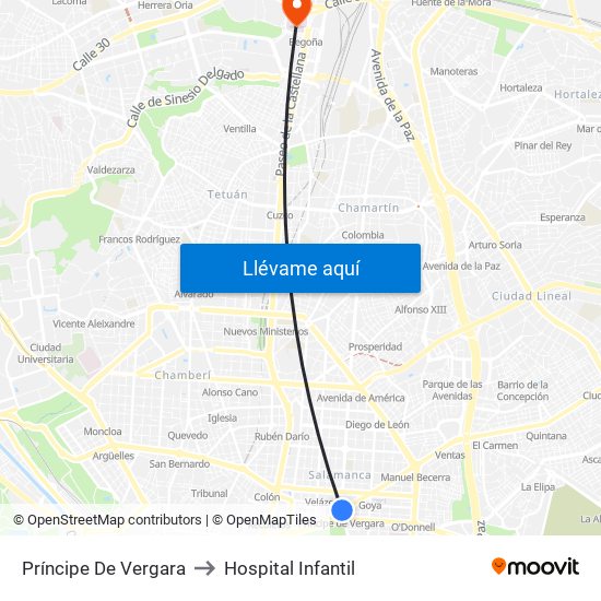 Príncipe De Vergara to Hospital Infantil map