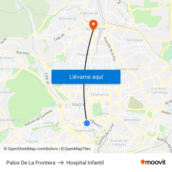 Palos De La Frontera to Hospital Infantil map